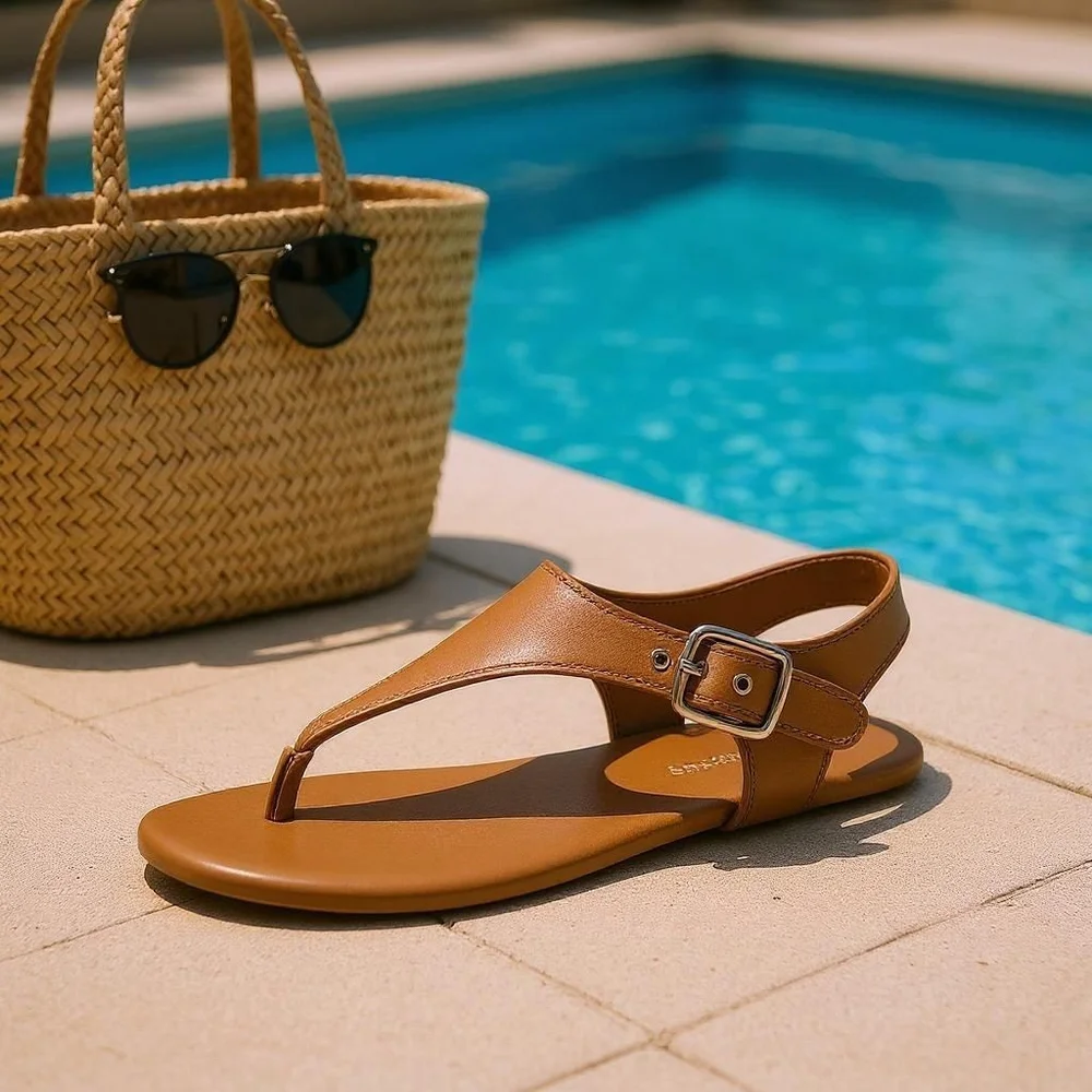 CALVIN KLEIN Classic Thong Sandal BROWN CAMEL COGNAC - 9.5 M